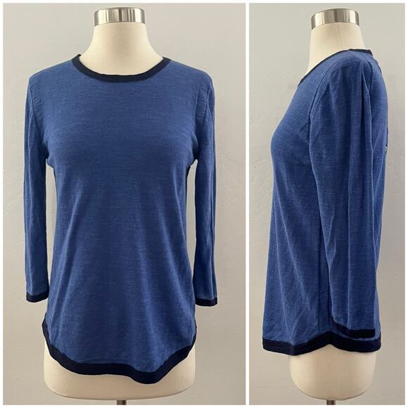 Jigsaw 3/4 Sleeve Top Linen Cotton Shell Buttons Minimalist Modest Blue Medium - Picture 1 of 10